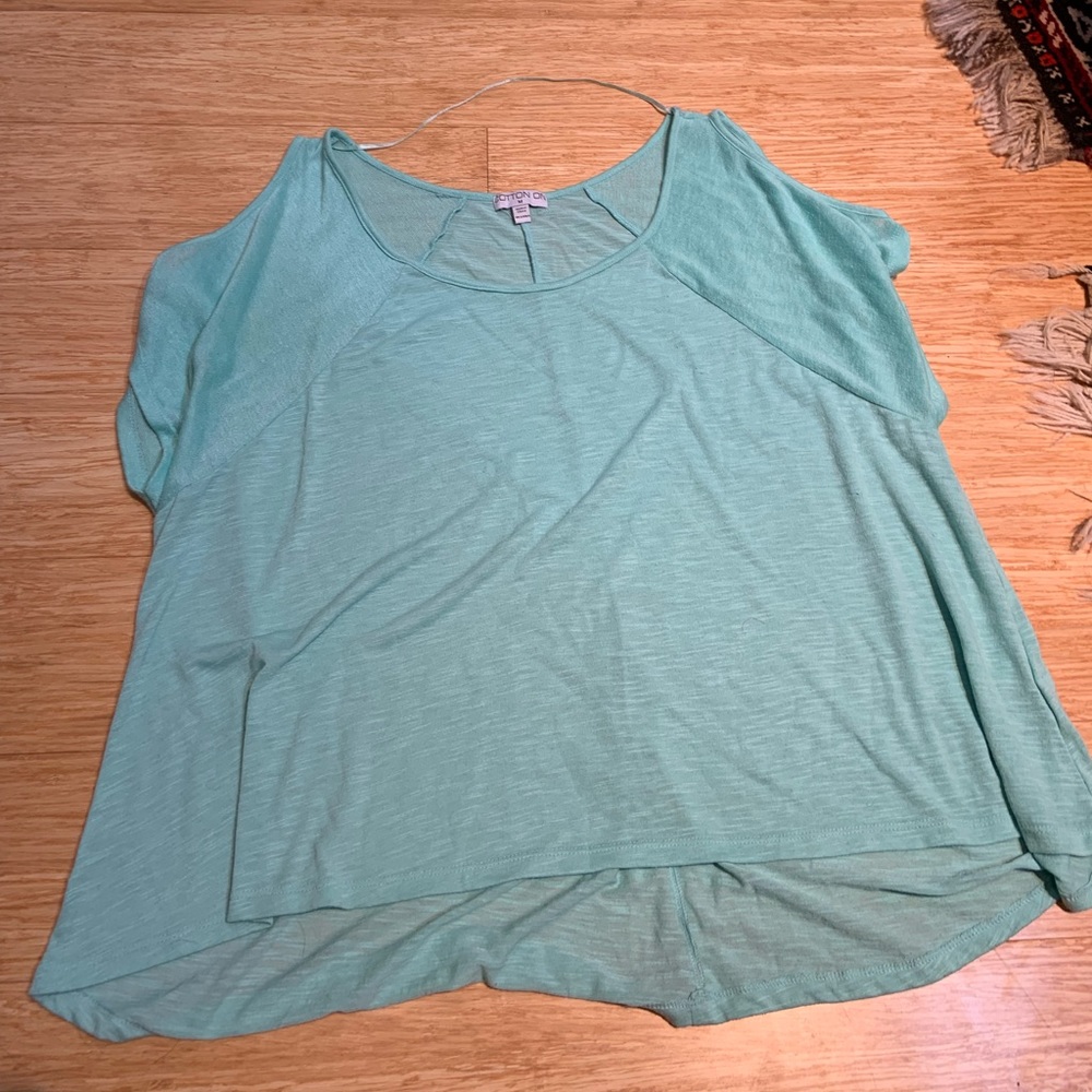 cold shoulder flowy blue shirt